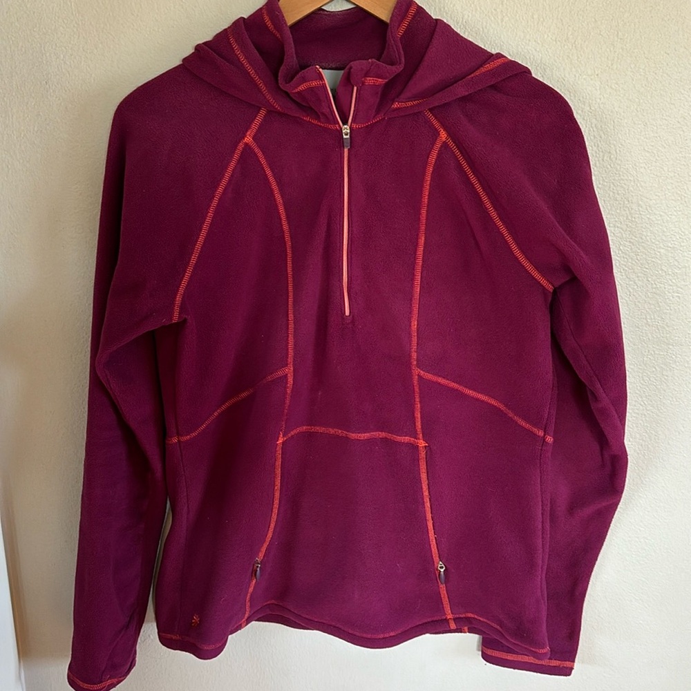 Athleta Burgundy Embroidered Sky High Polartec Half Zip Pullover Hoodie